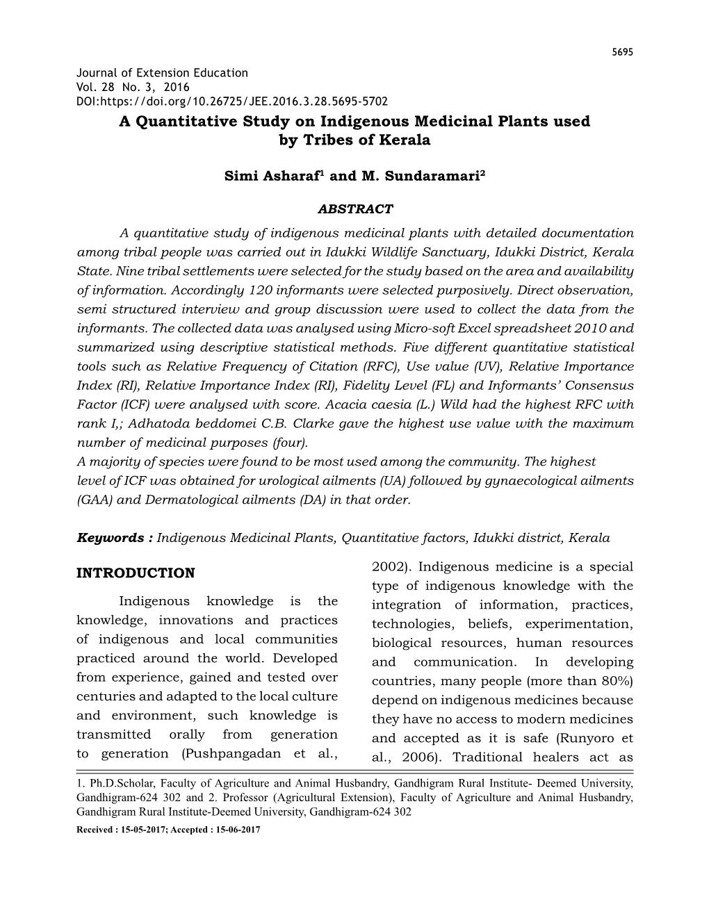 A Quantitative Study on Indigenous Medicinal Plants Used by Tribes of Kerala