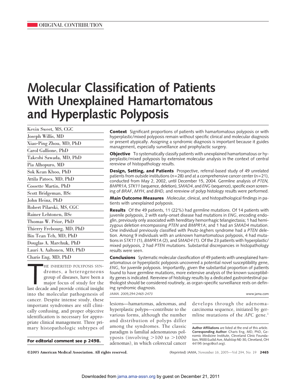 Molecular Classification of Patients with Unexplained Hamartomatous and Hyperplastic Polyposis