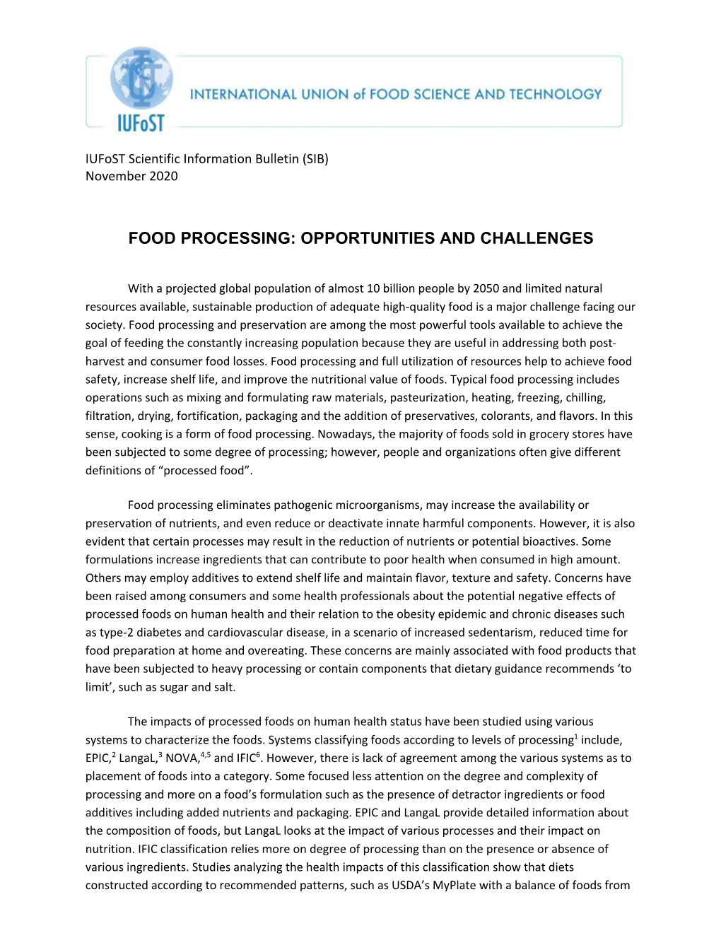 Food Processing: Opportunities and Challenges