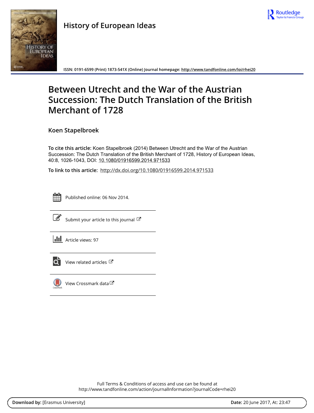 Between Utrecht and the War of the Austrian Succession: the Dutch Translation of the British Merchant of 1728