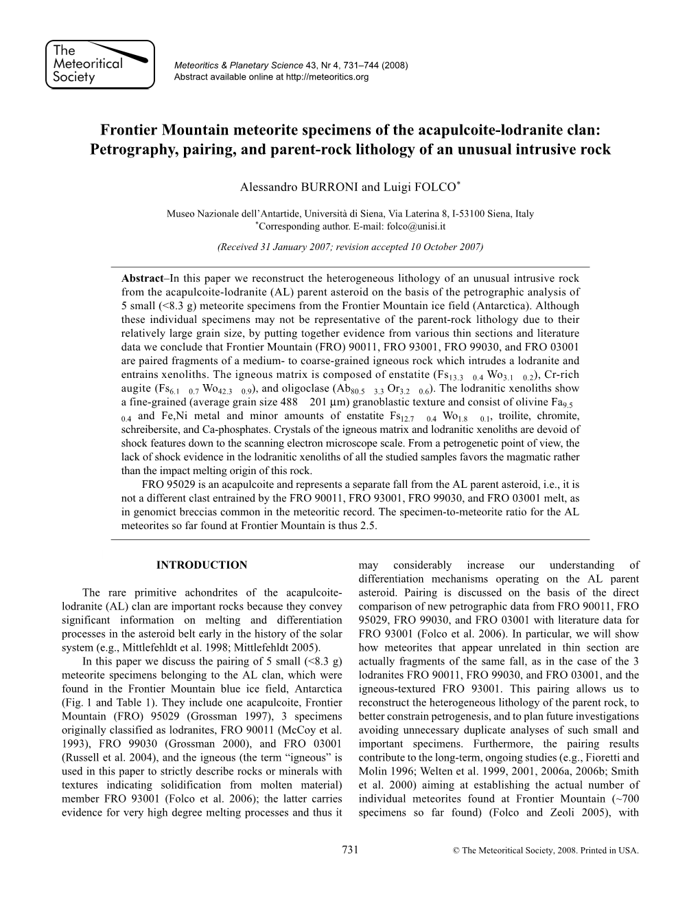 Frontier Mountain Meteorite Specimens of the Acapulcoite-Lodranite Clan: Petrography, Pairing, and Parent-Rock Lithology of an Unusual Intrusive Rock