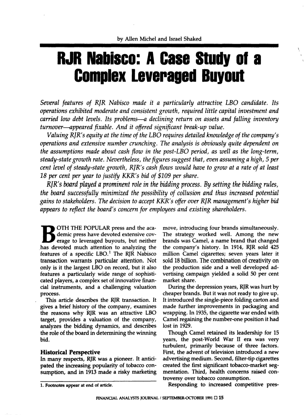 RJR Nabisco: a Case Study of a Complox Lovoragod Buyout