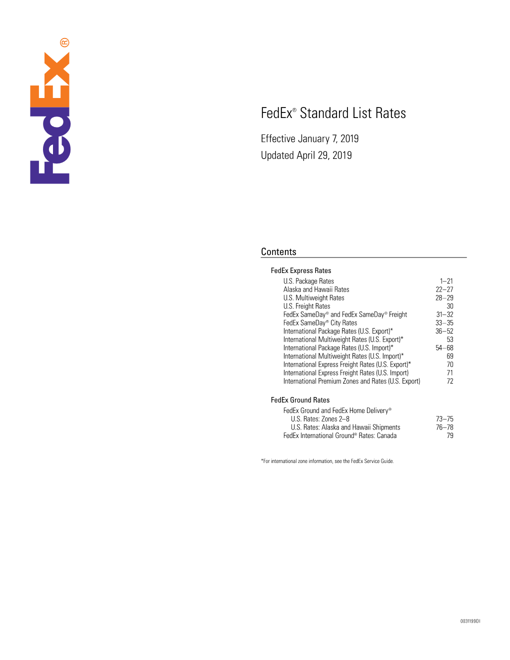 Fedex 2019 Standard List Rates