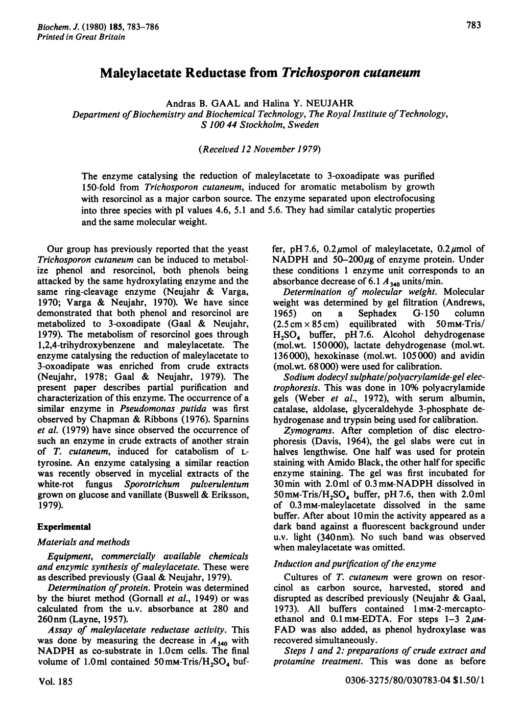 Maleylacetate Reductase from Trichosporon Cutaneum