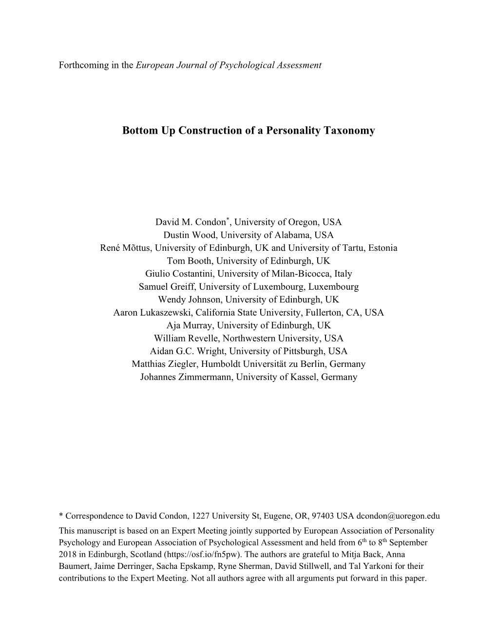 Bottom up Construction of a Personality Taxonomy