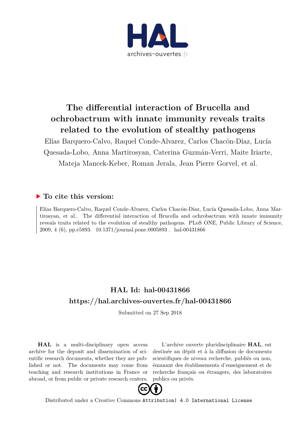 The Differential Interaction of Brucella and Ochrobactrum with Innate