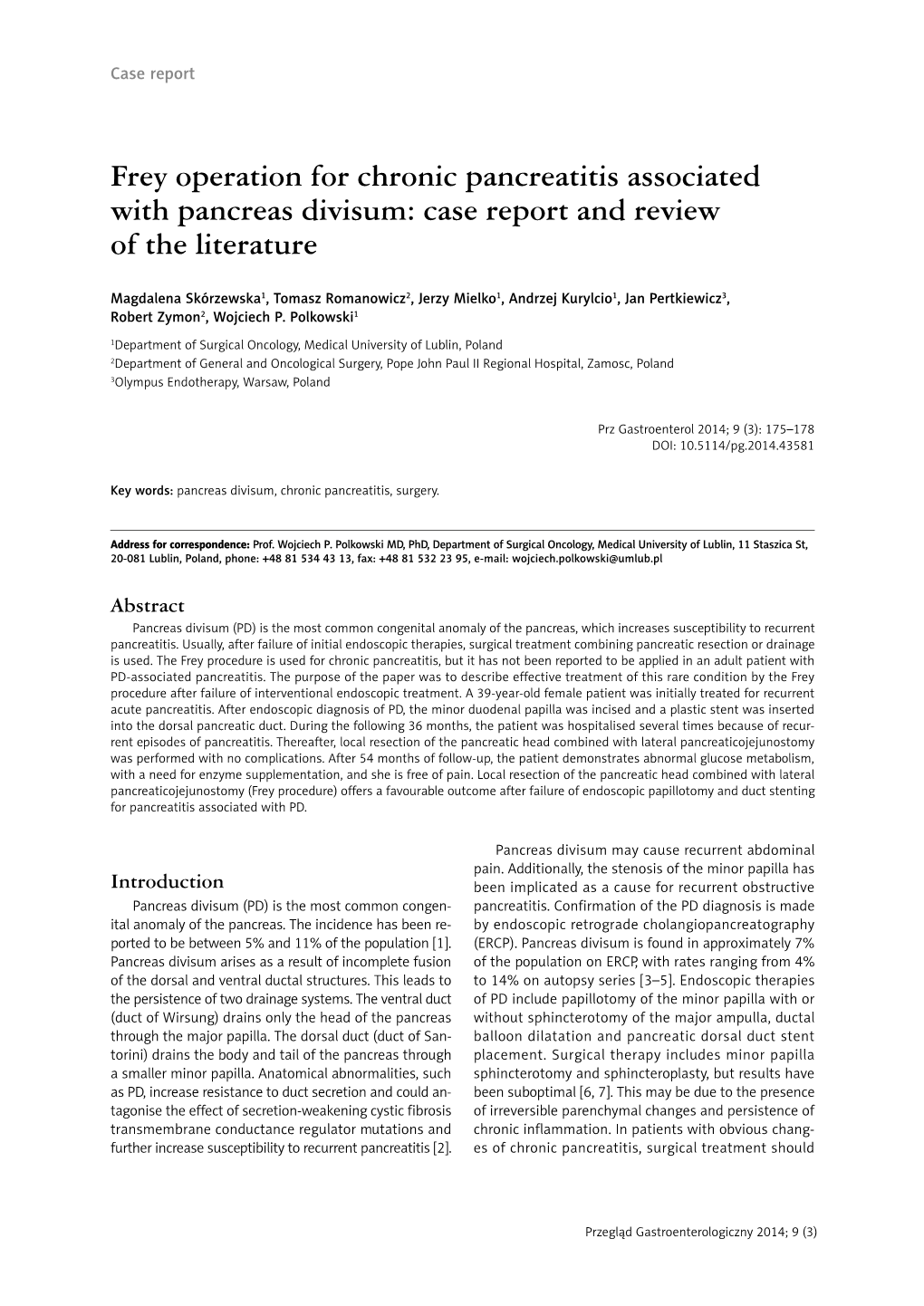 Frey Operation for Chronic Pancreatitis Associated with Pancreas Divisum: Case Report and Review of the Literature