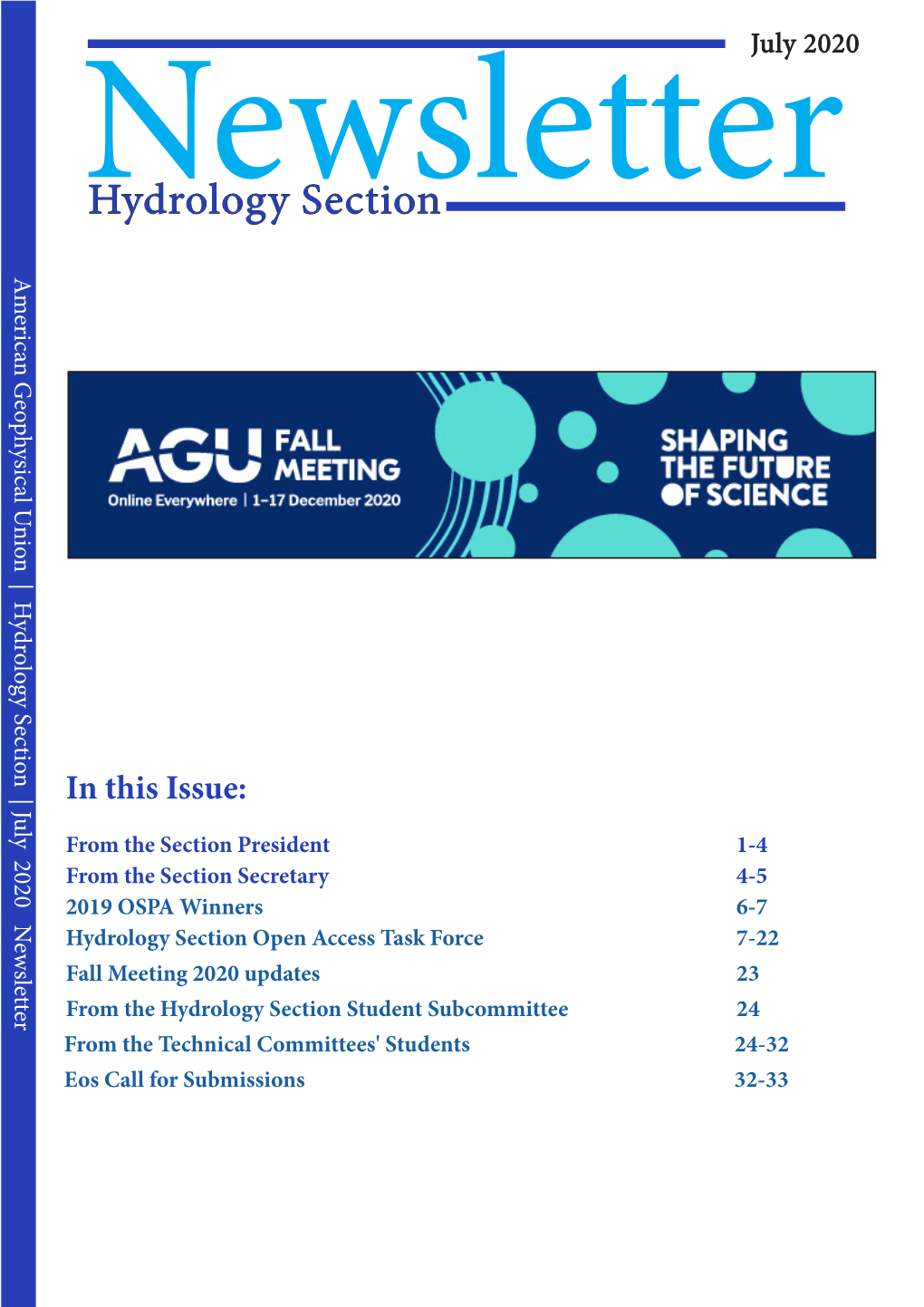 Hydrology Section American Geophysical Union | Hydrology | July Section 2020 Newsletter