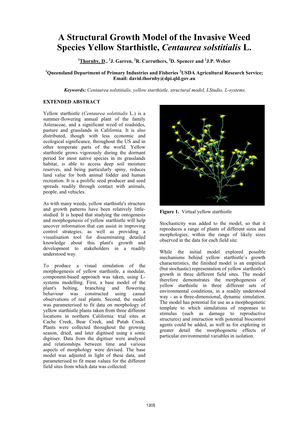 A Structural Growth Model of the Invasive Weed Species Yellow Starthistle, Centaurea Solstitialis L