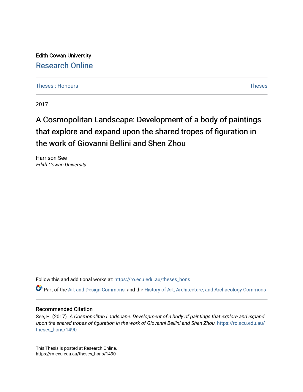 Development of a Body of Paintings That Explore and Expand Upon the Shared Tropes of Figuration in the Work of Giovanni Bellini and Shen Zhou