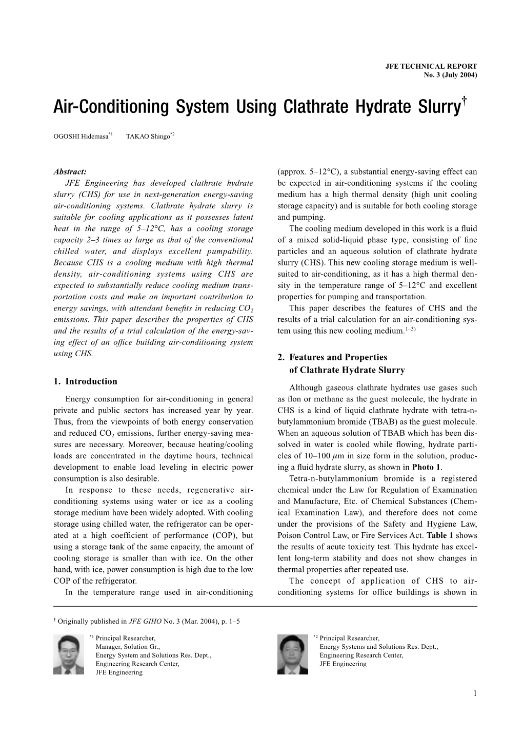 Air-Conditioning System Using Clathrate Hydrate Slurry†