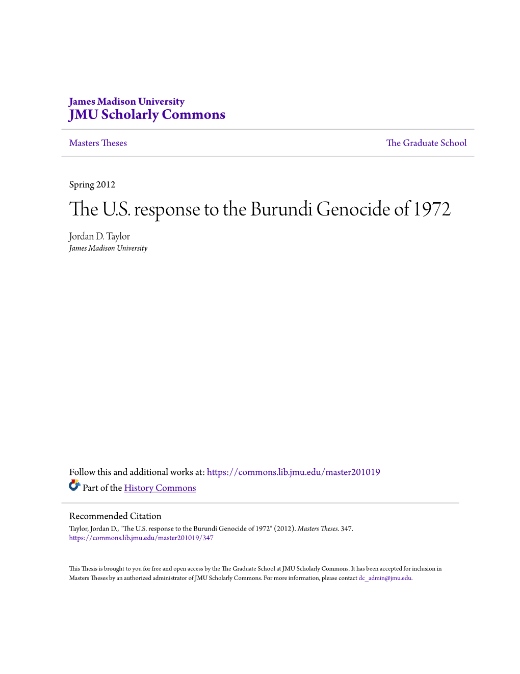 The U.S. Response to the Burundi Genocide of 1972