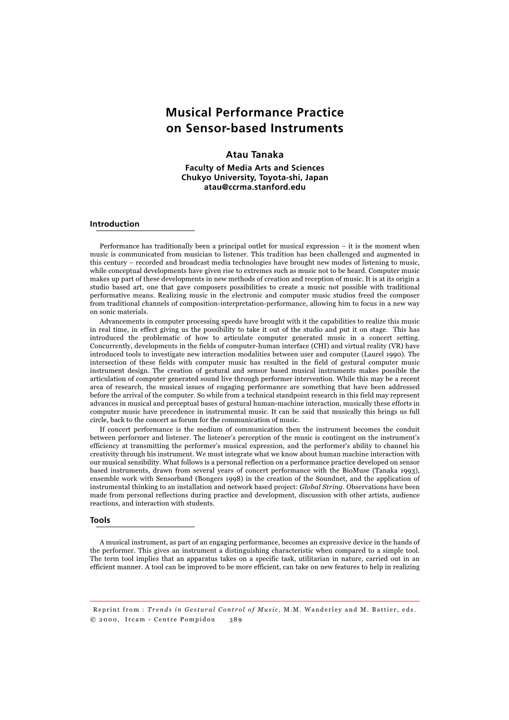 Musical Performance Practice on Sensor-Based Instruments