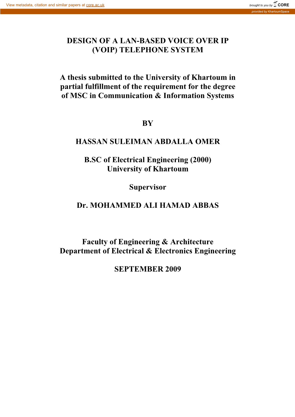 Design of a Lan-Based Voice Over Ip (Voip) Telephone System