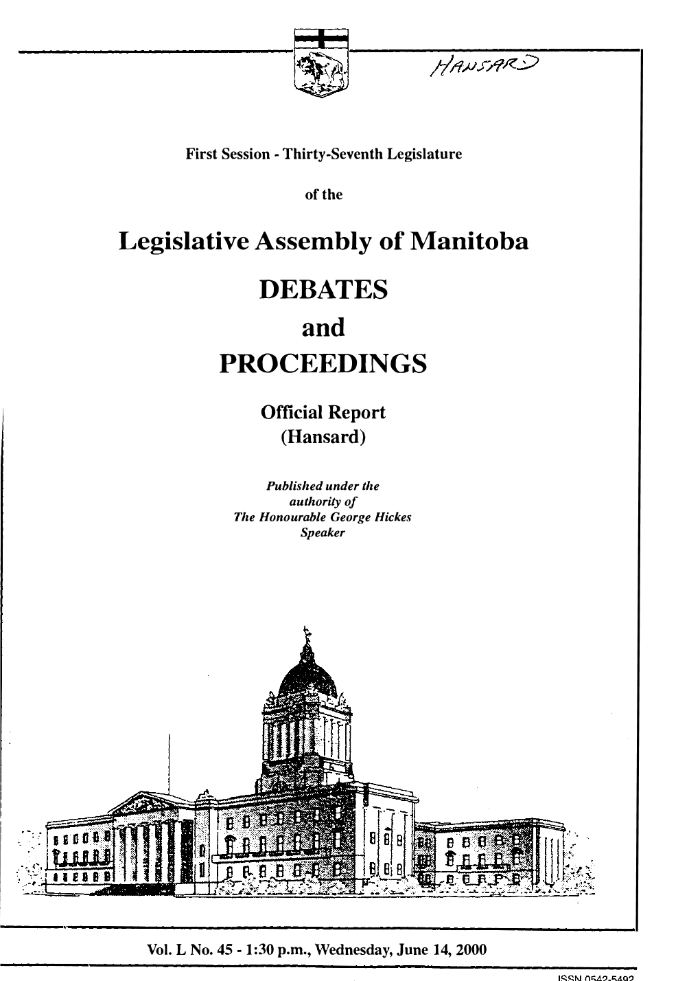 Legislative Assembly of Manitoba DEBATES and PROCEEDINGS