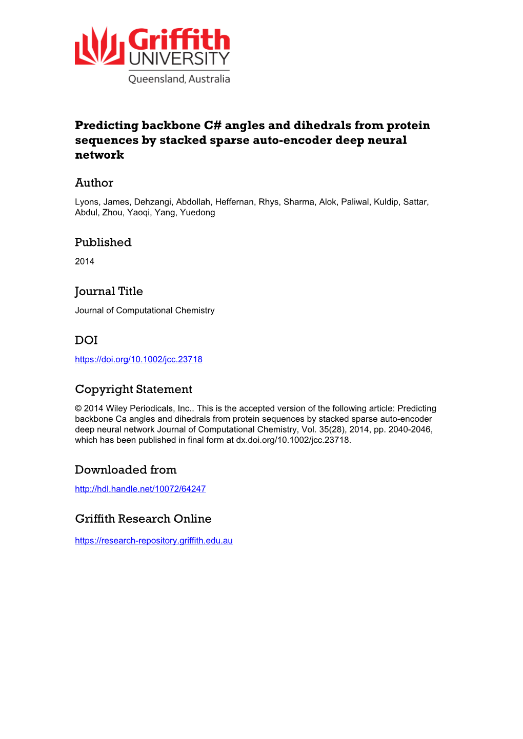 Predicting Backbone Cα Angles and Dihedrals from Protein Sequences by Stacked Sparse Auto-Encoder Deep Neural Network