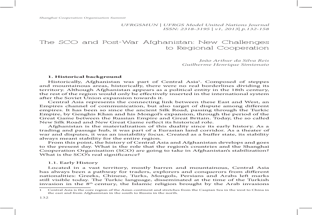 The SCO and Post-War Afghanistan: New Challenges to Regional Cooperation