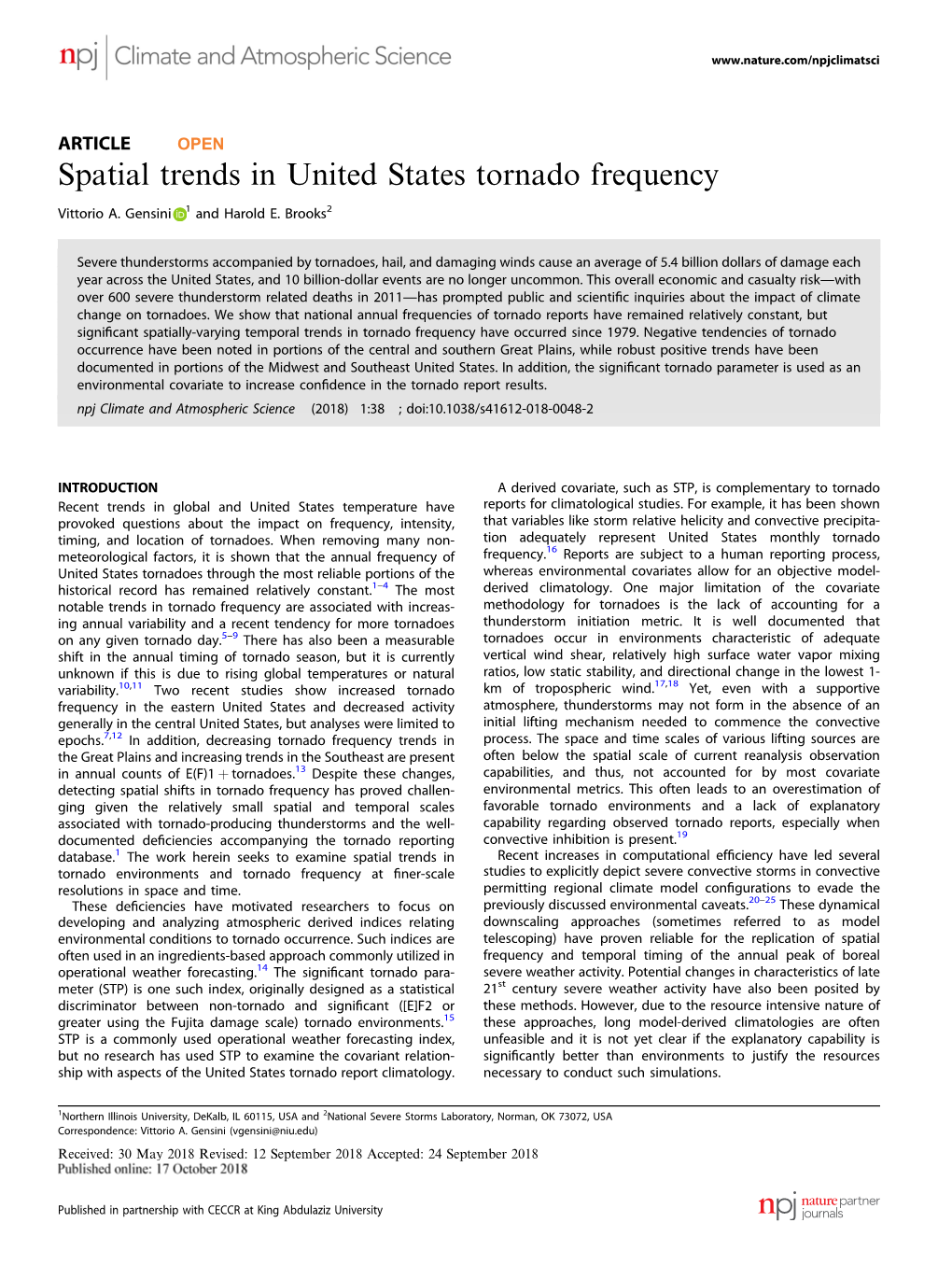 Spatial Trends in United States Tornado Frequency