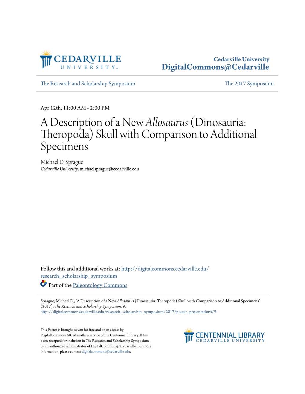 (Dinosauria: Theropoda) Skull with Comparison to Additional Specimens Michael D