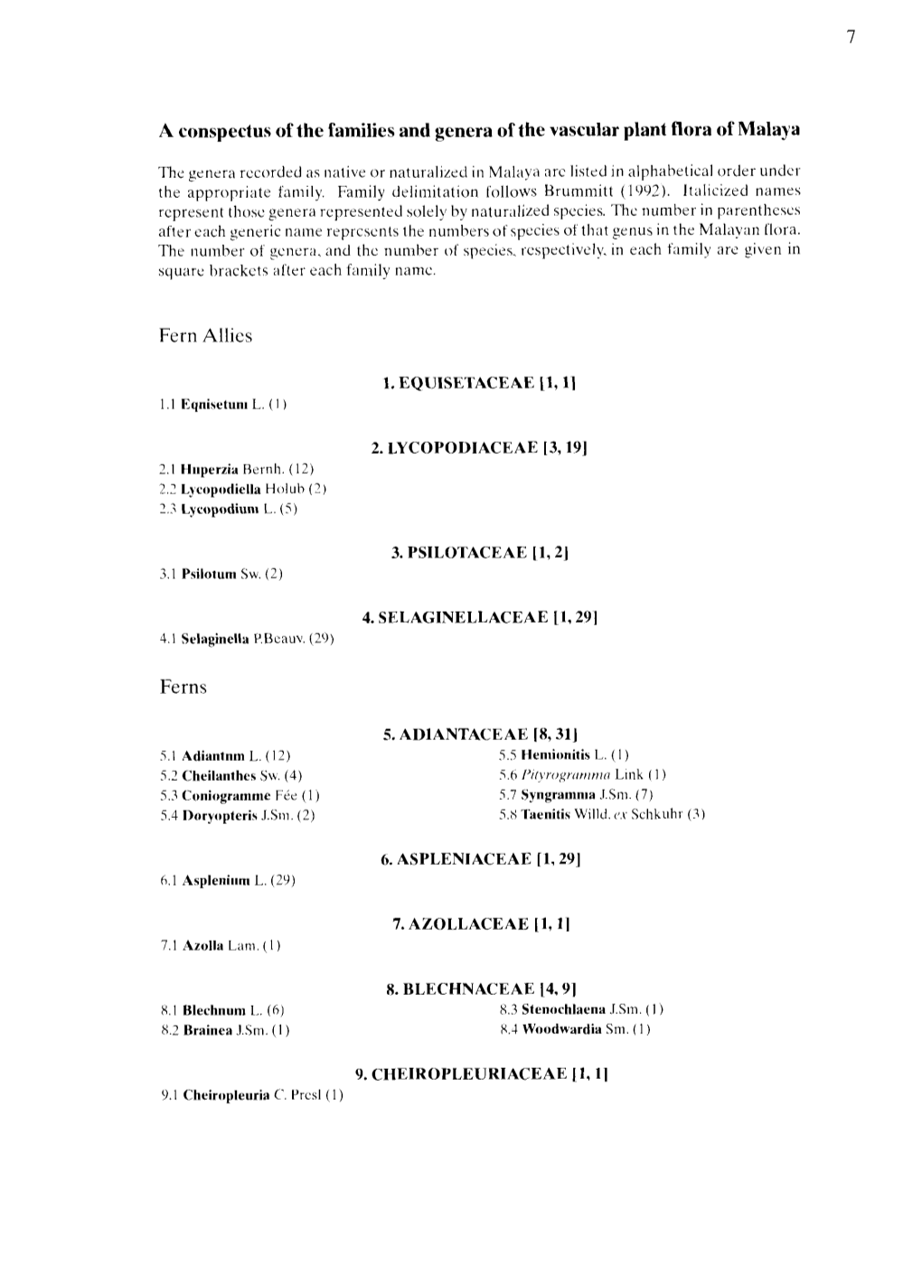 A Conspectus of the Families and Genera of the Vascular Plant Flora of Malaya