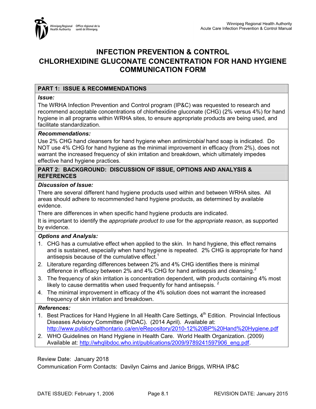 Infection Prevention & Control Chlorhexidine