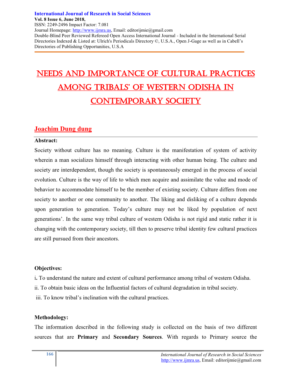 Needs and Importance of Cultural Practices Among Tribals' of Western Odisha in Contemporary Society