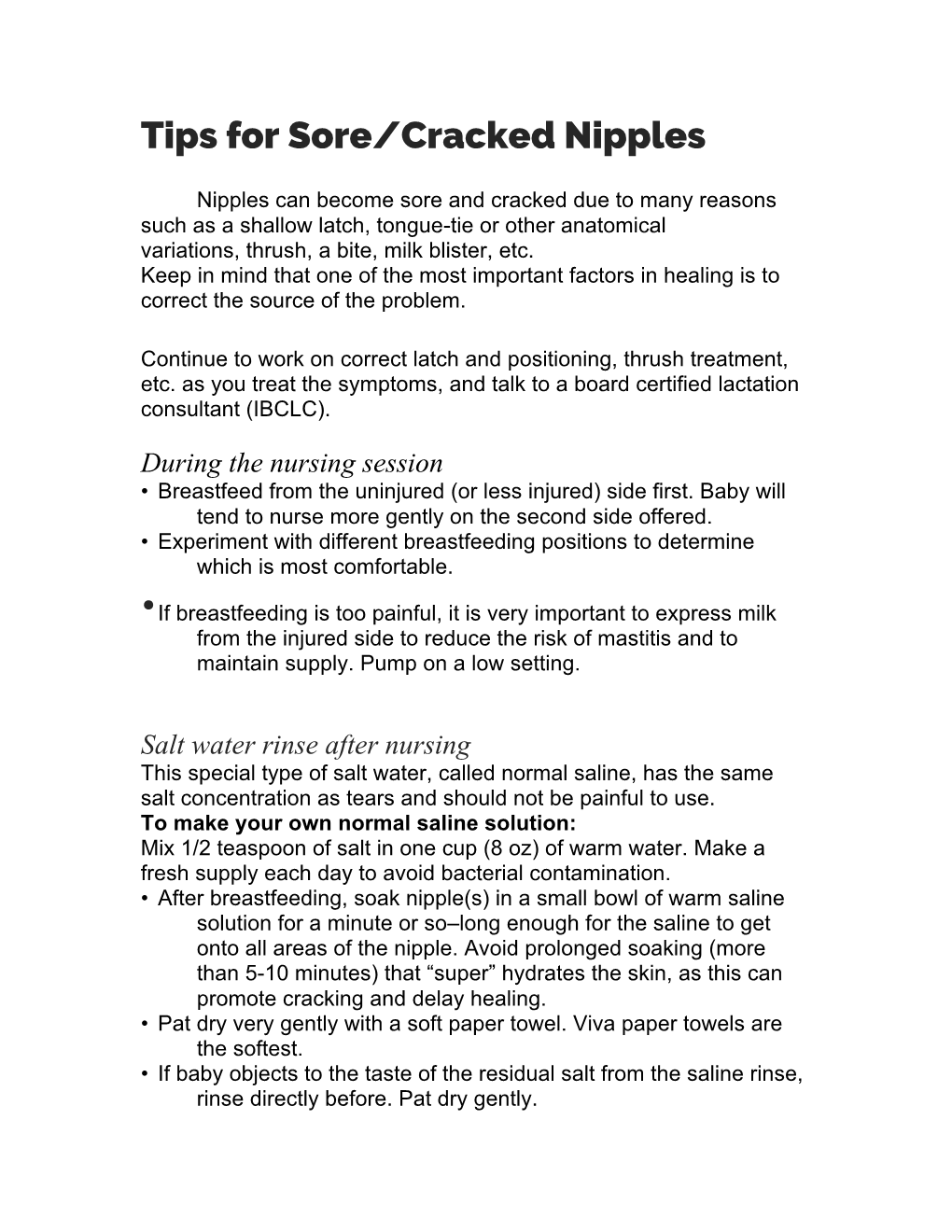 Tips for Sore/Cracked Nipples