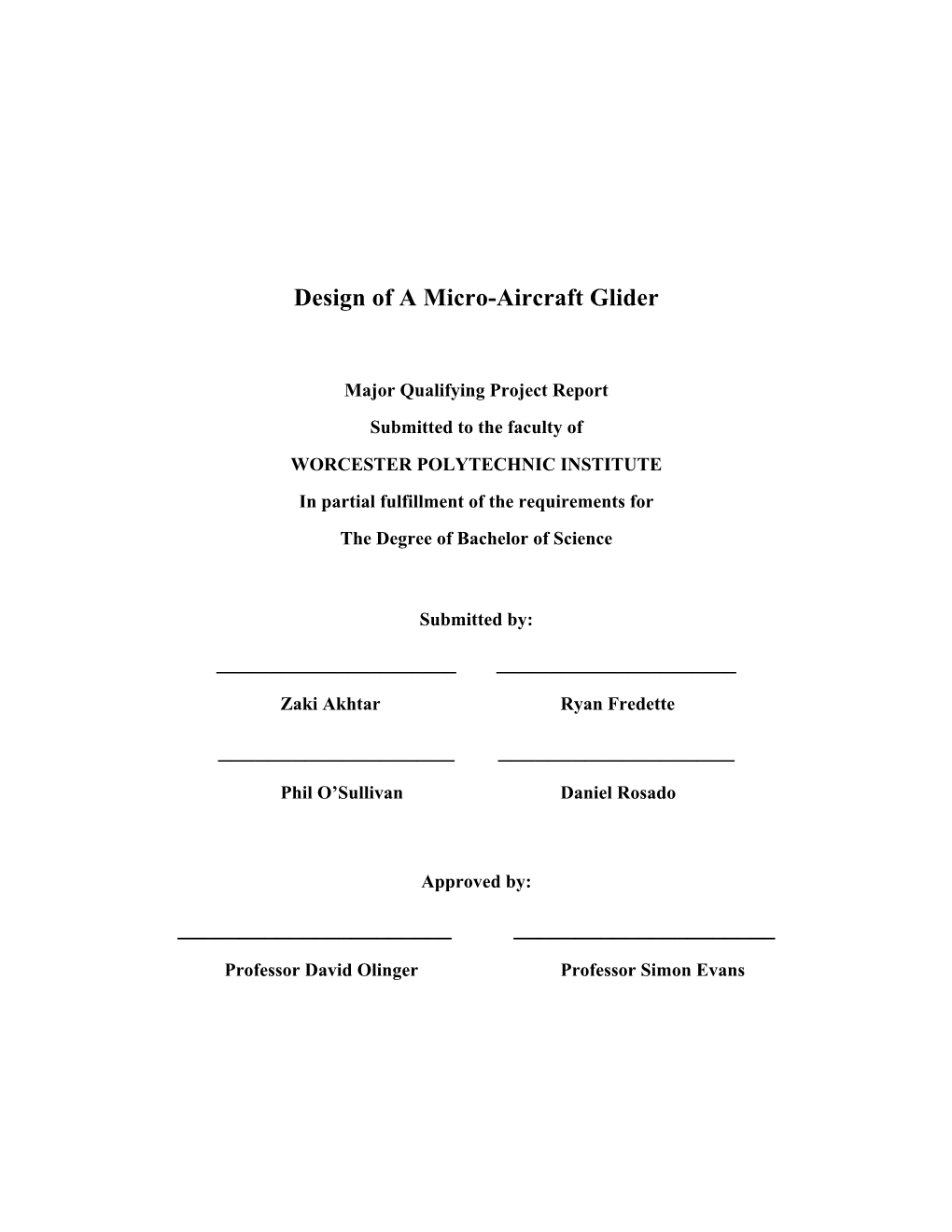 Design of a Micro-Aircraft Glider