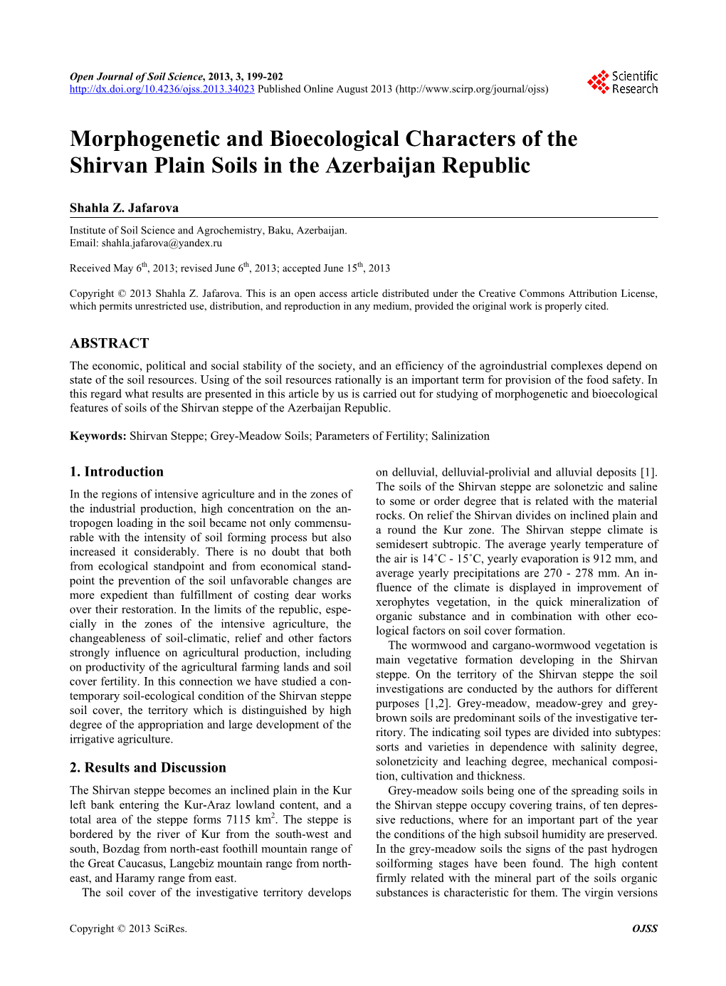 Morphogenetic and Bioecological Characters of the Shirvan Plain Soils in the Azerbaijan Republic