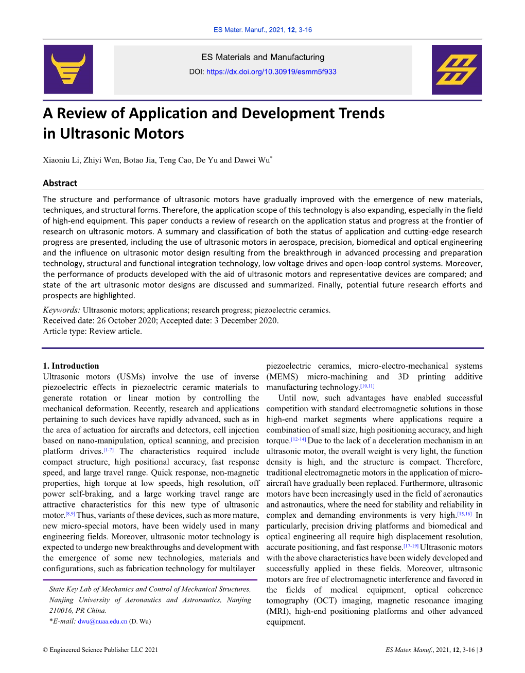 A Review of Application and Development Trends in Ultrasonic Motors