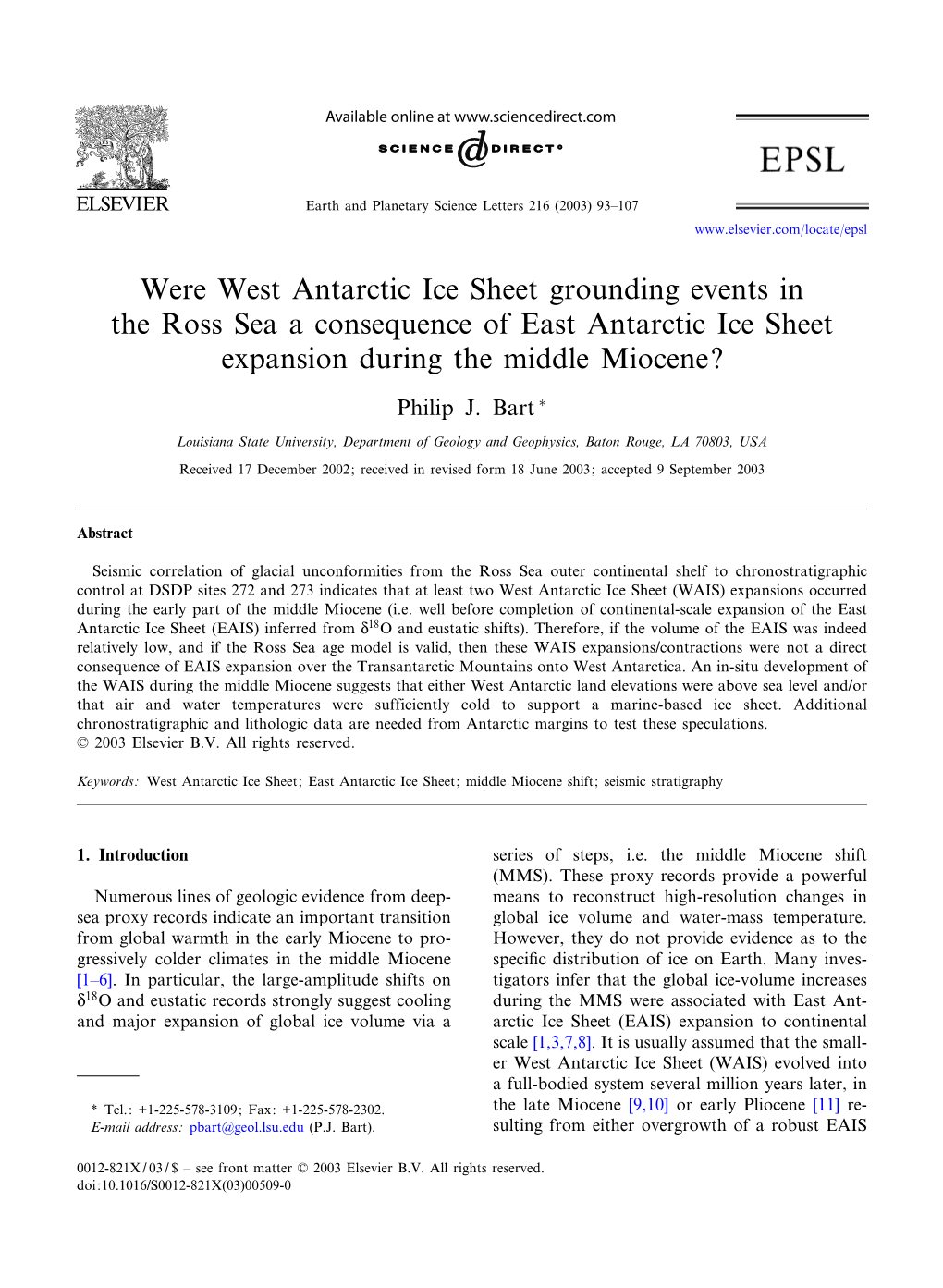 Were West Antarctic Ice Sheet Grounding Events in the Ross Sea a Consequence of East Antarctic Ice Sheet Expansion During the Middle Miocene?