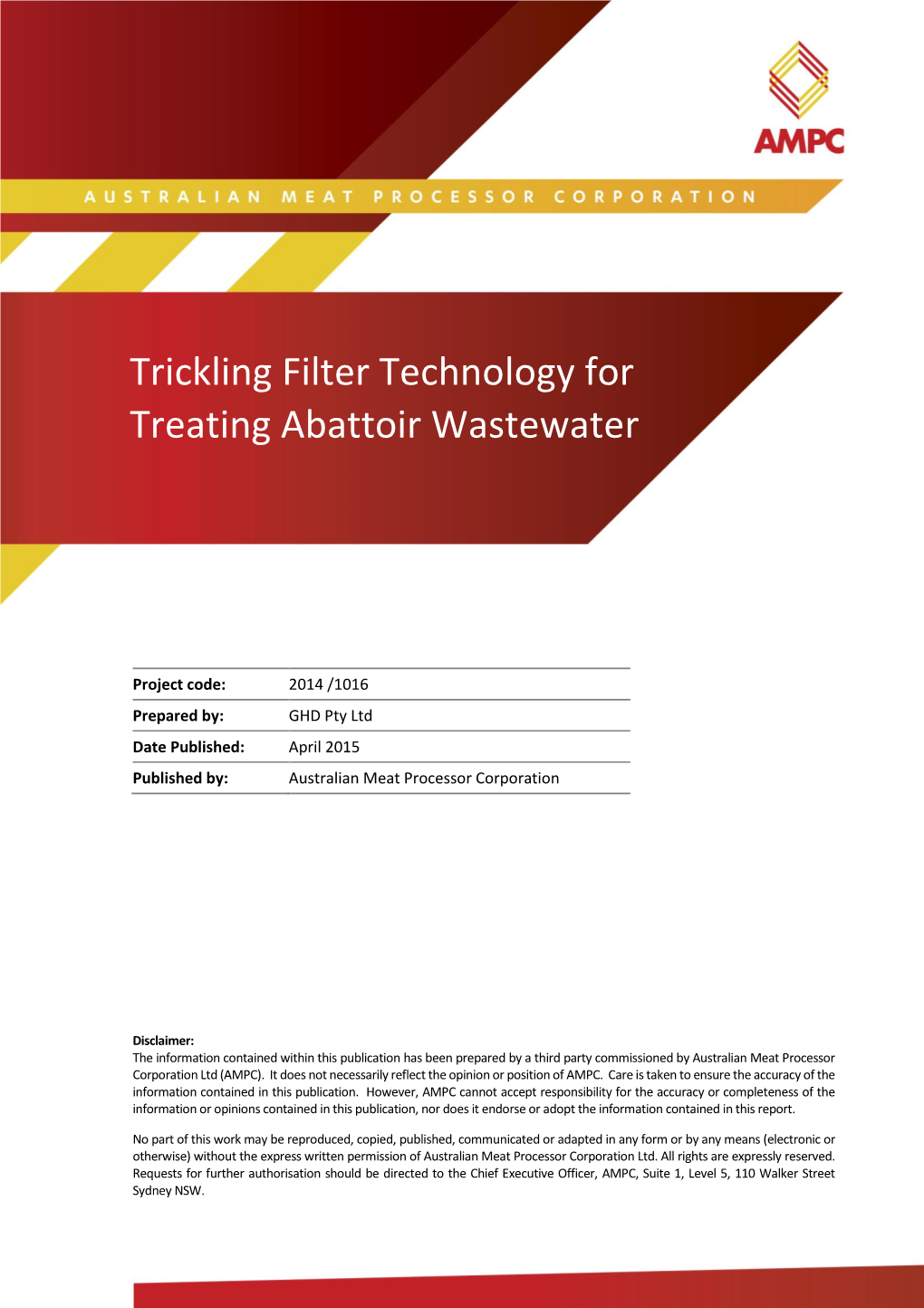 Trickling Filter Technology for Treating Abattoir Wastewater