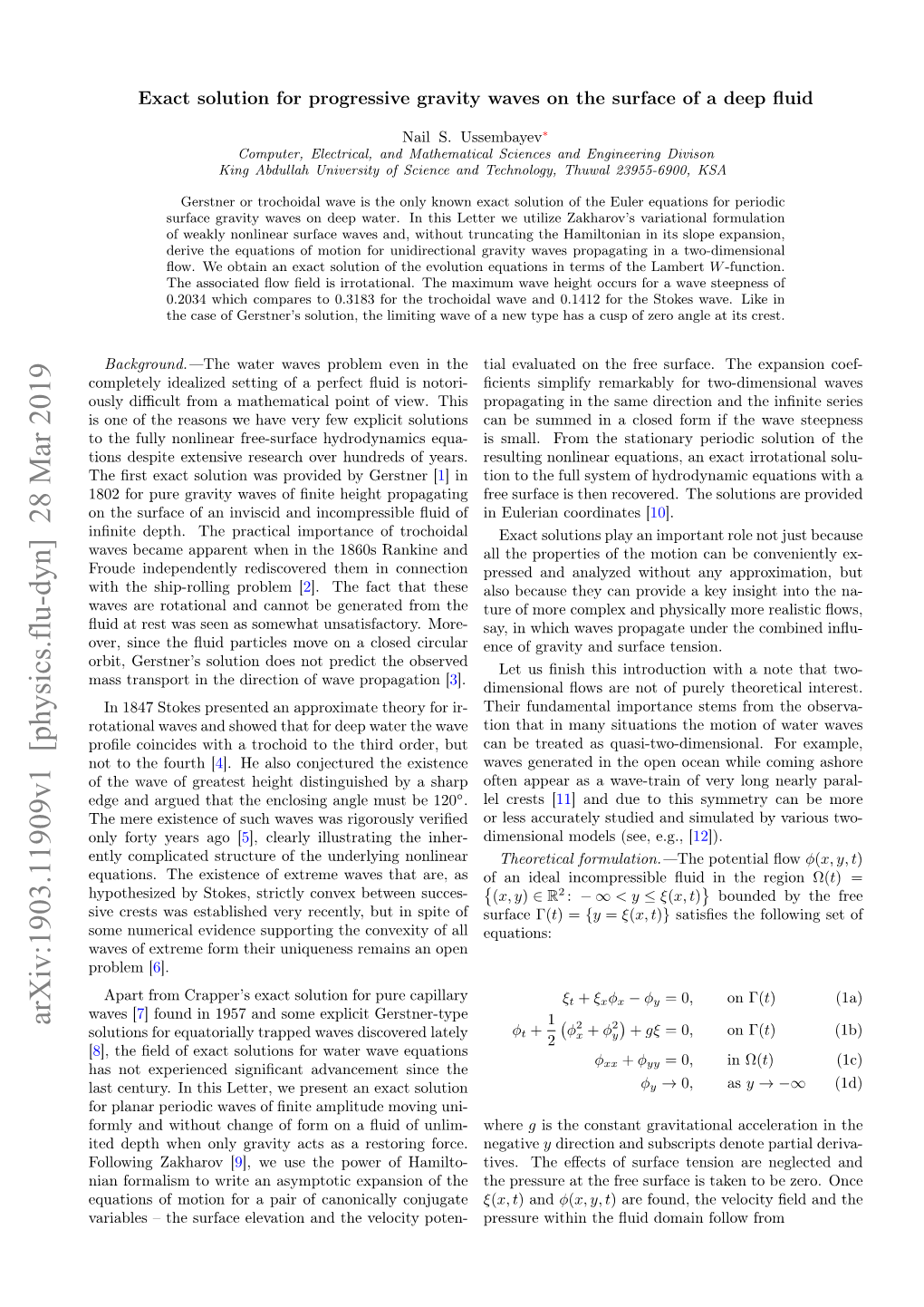 Arxiv:1903.11909V1 [Physics.Flu-Dyn] 28 Mar 2019