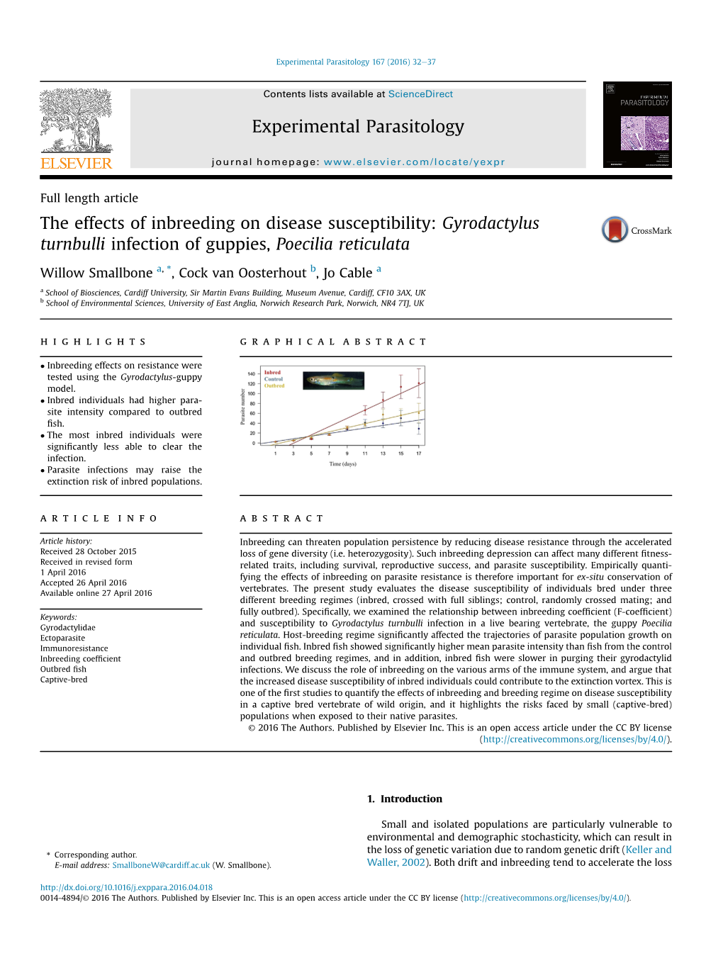 The Effects of Inbreeding on Disease Susceptibility: Gyrodactylus Turnbulli Infection of Guppies, Poecilia Reticulata