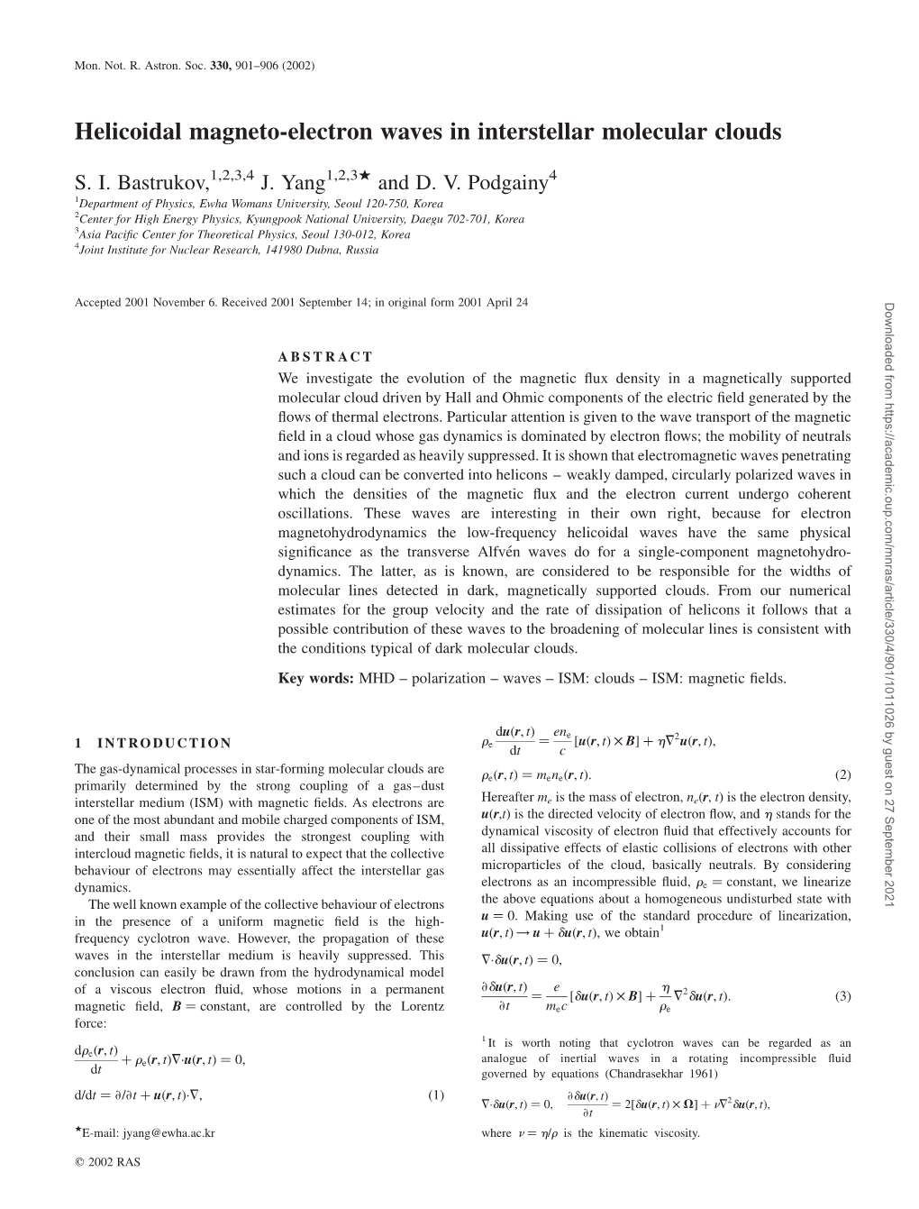 Helicoidal Magneto-Electron Waves in Interstellar Molecular Clouds