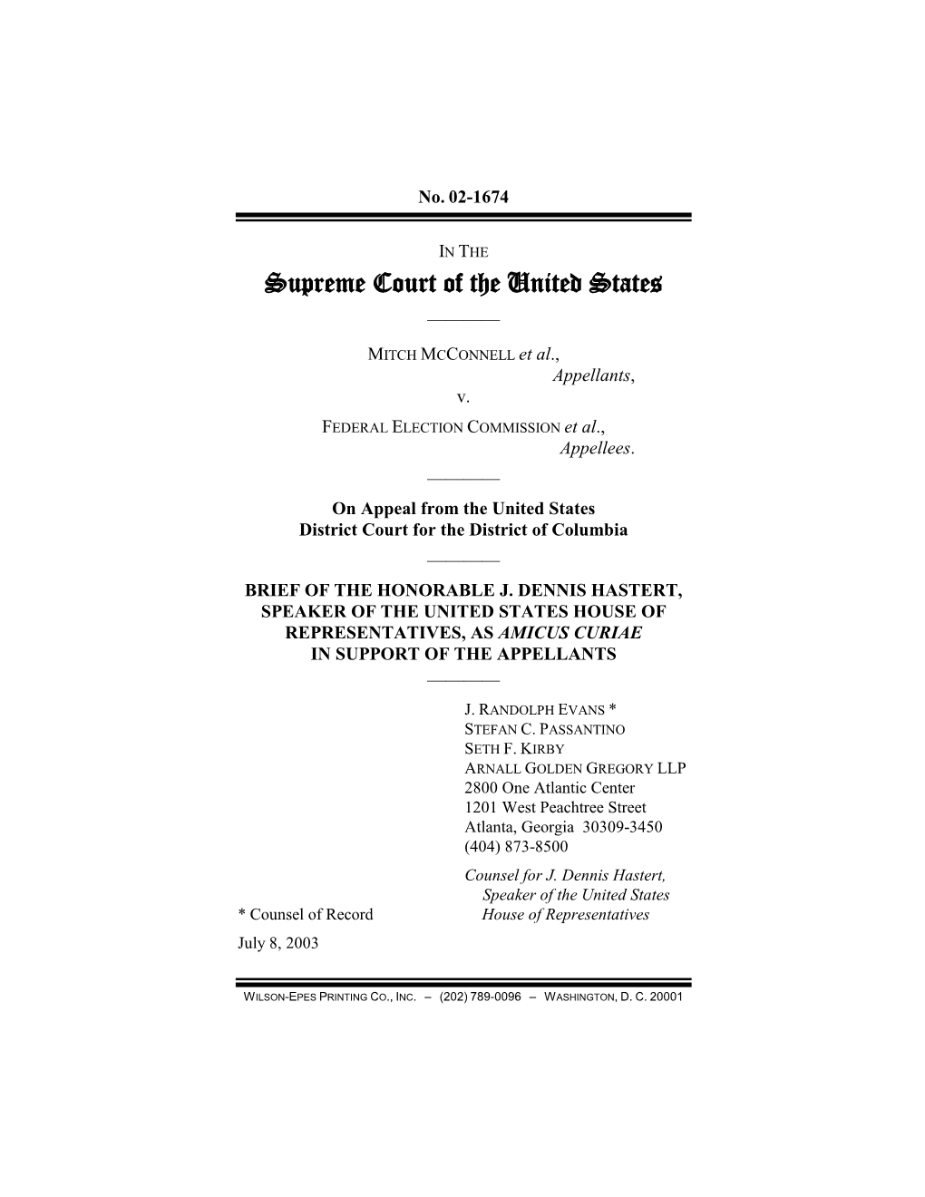 Hon. J. Dennis Hastert Amicus Brief