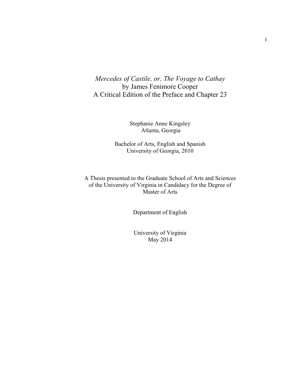 Mercedes of Castile, Or, the Voyage to Cathay by James Fenimore Cooper a Critical Edition of the Preface and Chapter 23