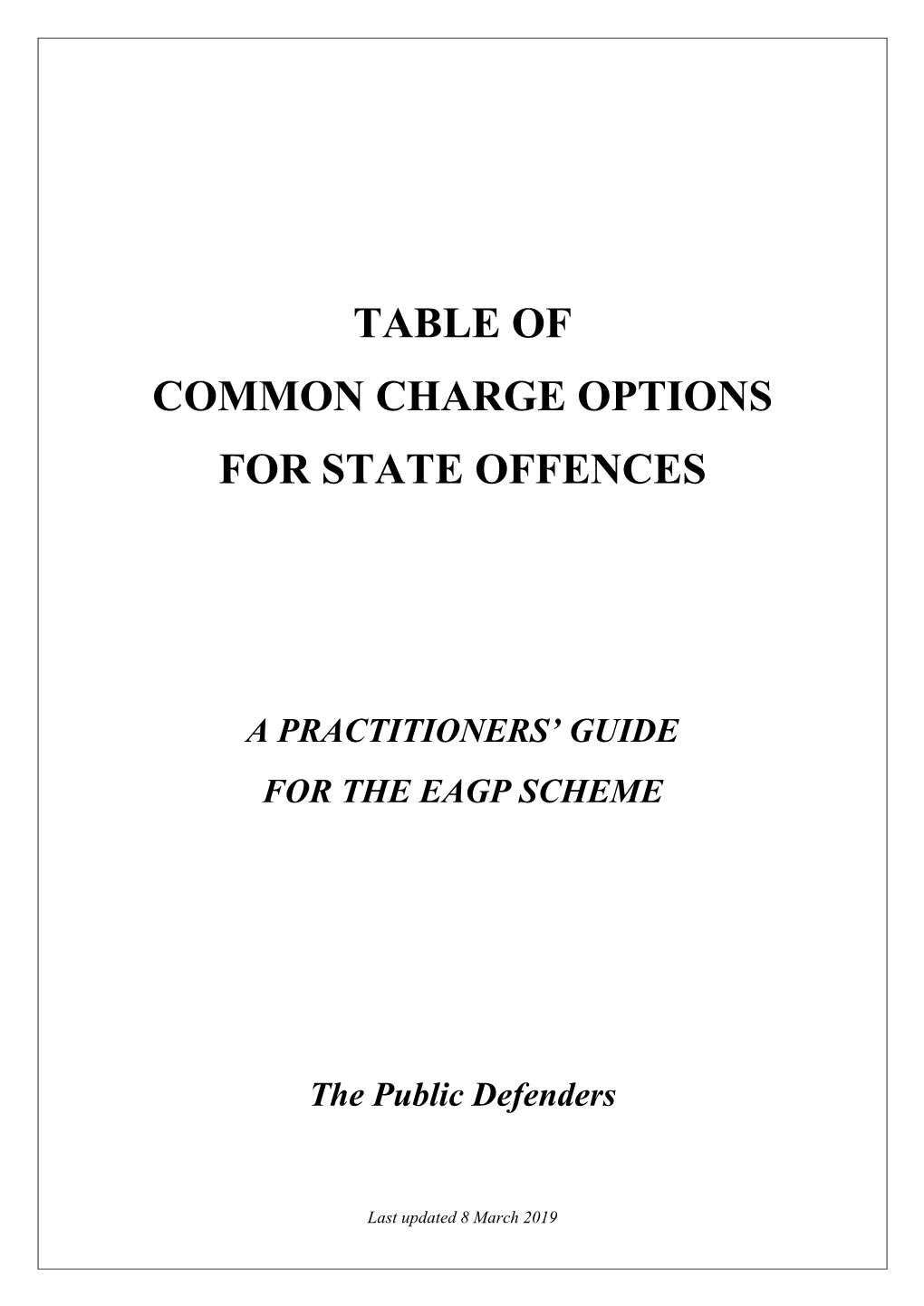 Table of Common Charge Options for State Offences