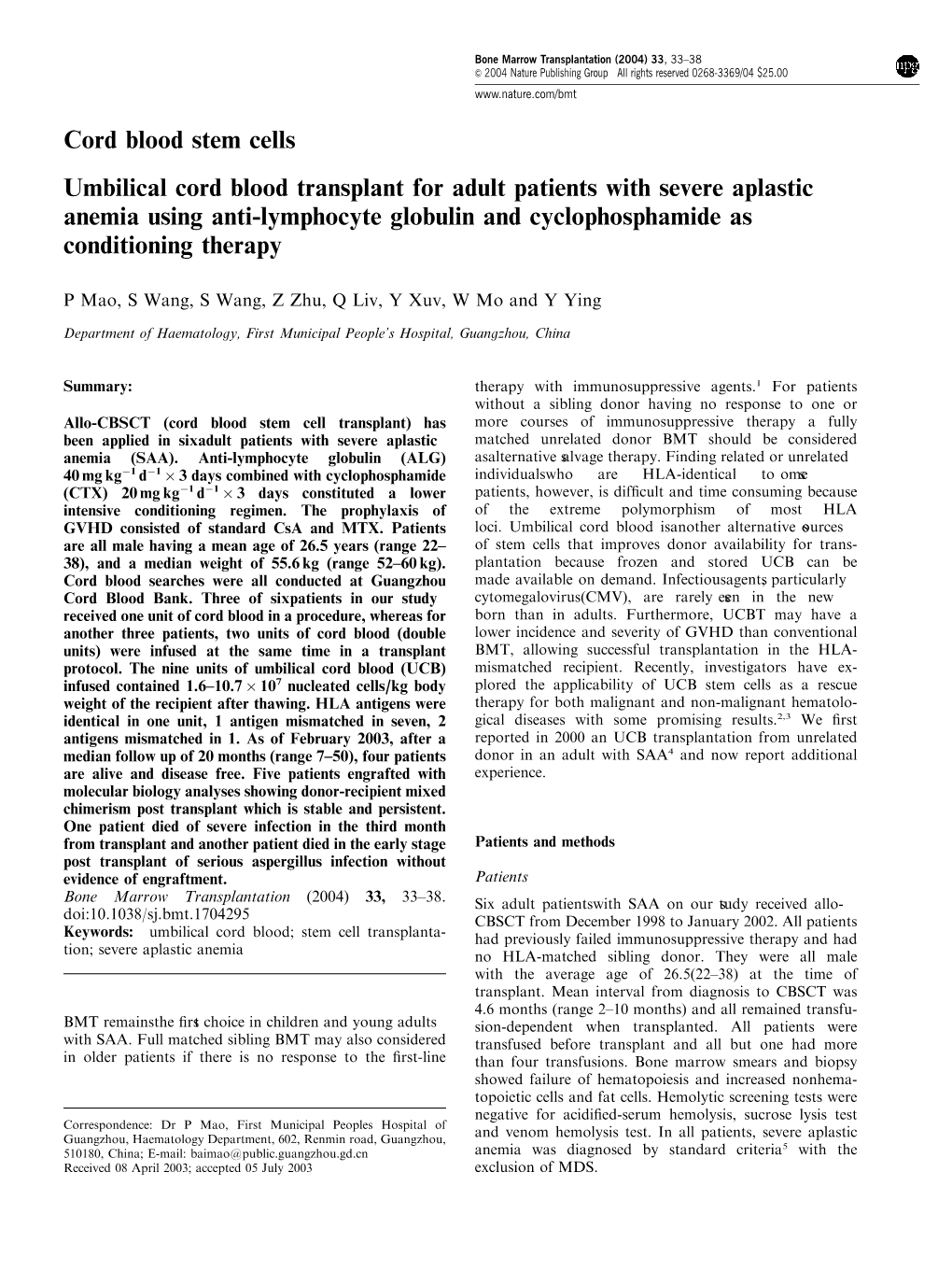 Cord Blood Stem Cells Umbilical Cord Blood Transplant for Adult Patients