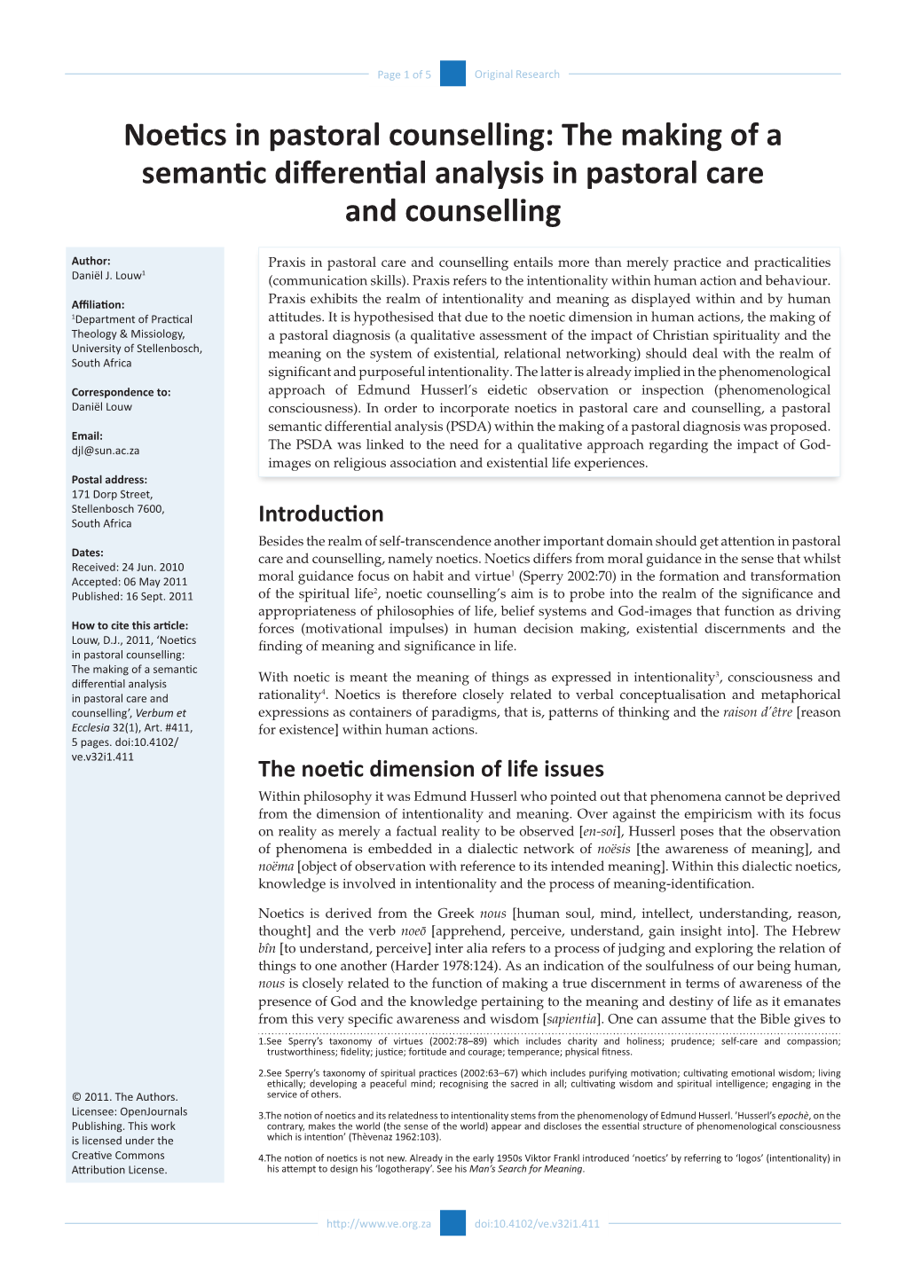 Noetics in Pastoral Counselling: the Making of a Semantic Differential Analysis in Pastoral Care and Counselling