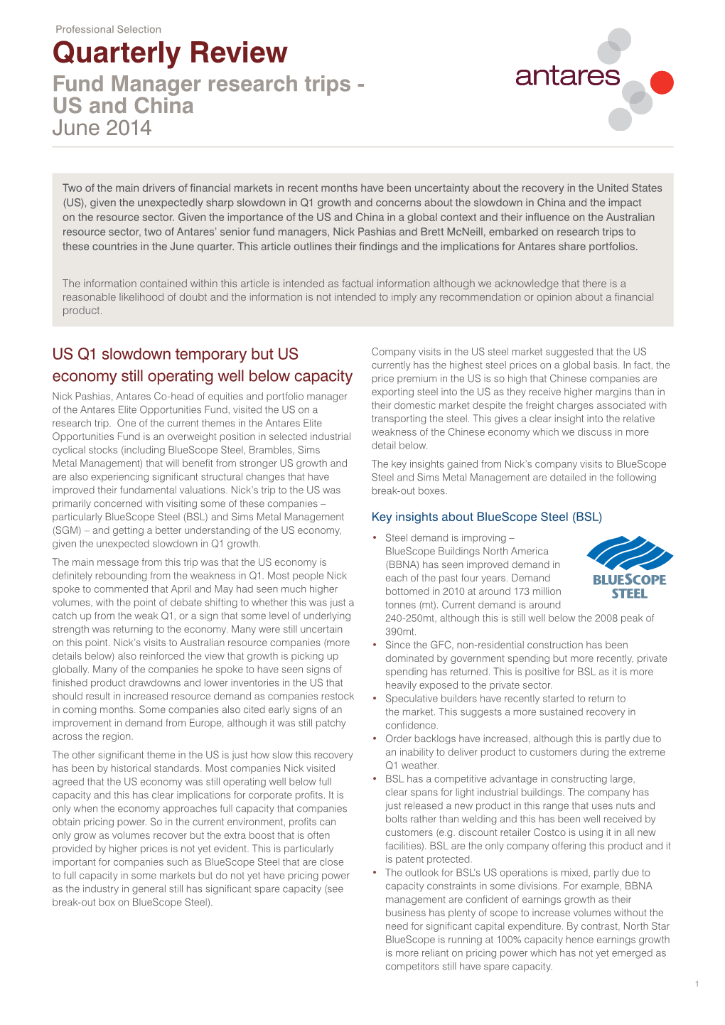 Quarterly Review Fund Manager Research Trips - US and China June 2014