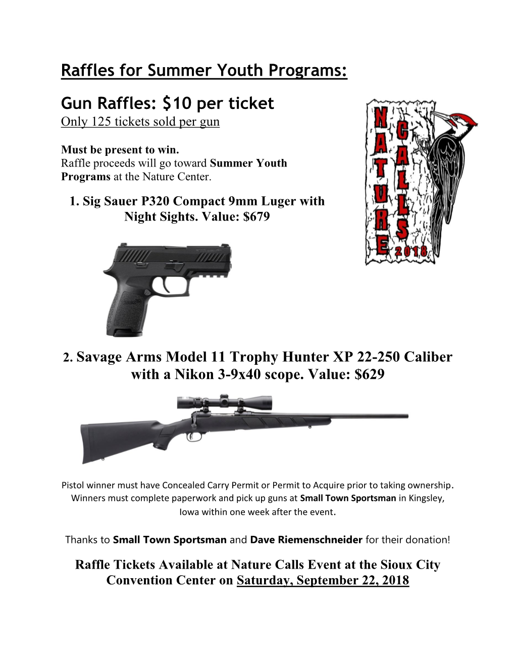 Raffles for Summer Youth Programs: Gun Raffles: $10 Per Ticket