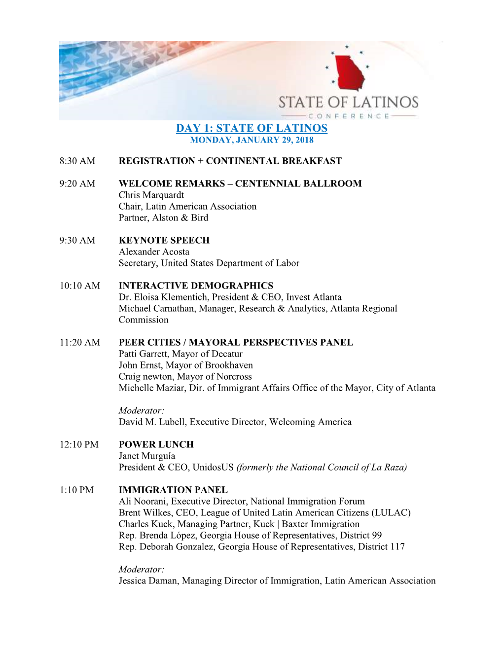 Day 1: State of Latinos Monday, January 29, 2018