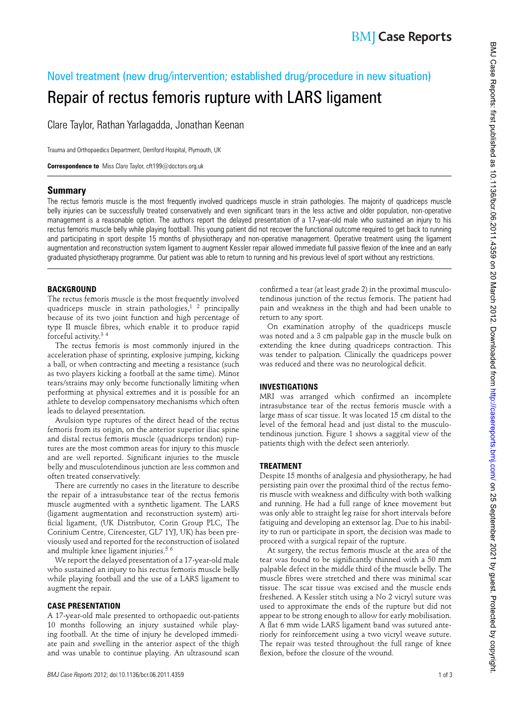 Repair of Rectus Femoris Rupture with LARS Ligament