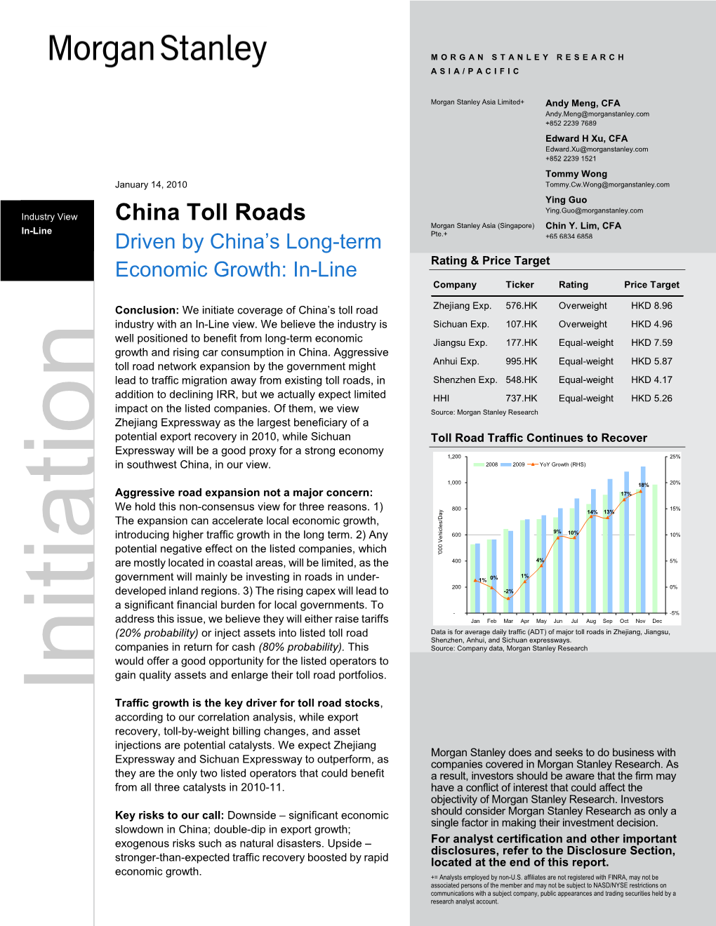 China Toll Roads Morgan Stanley Asia (Singapore) Chin Y