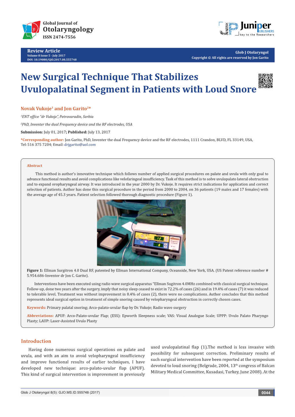 New Surgical Technique That Stabilizes Uvulopalatinal Segment in Patients with Loud Snore