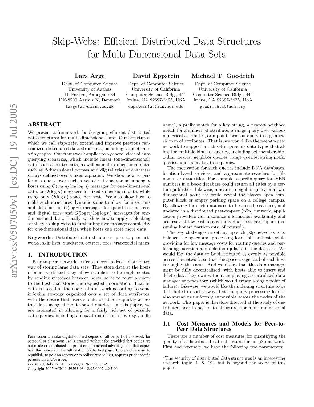 Skip-Webs: Efficient Distributed Data Structures for Multi-Dimensional Data Sets