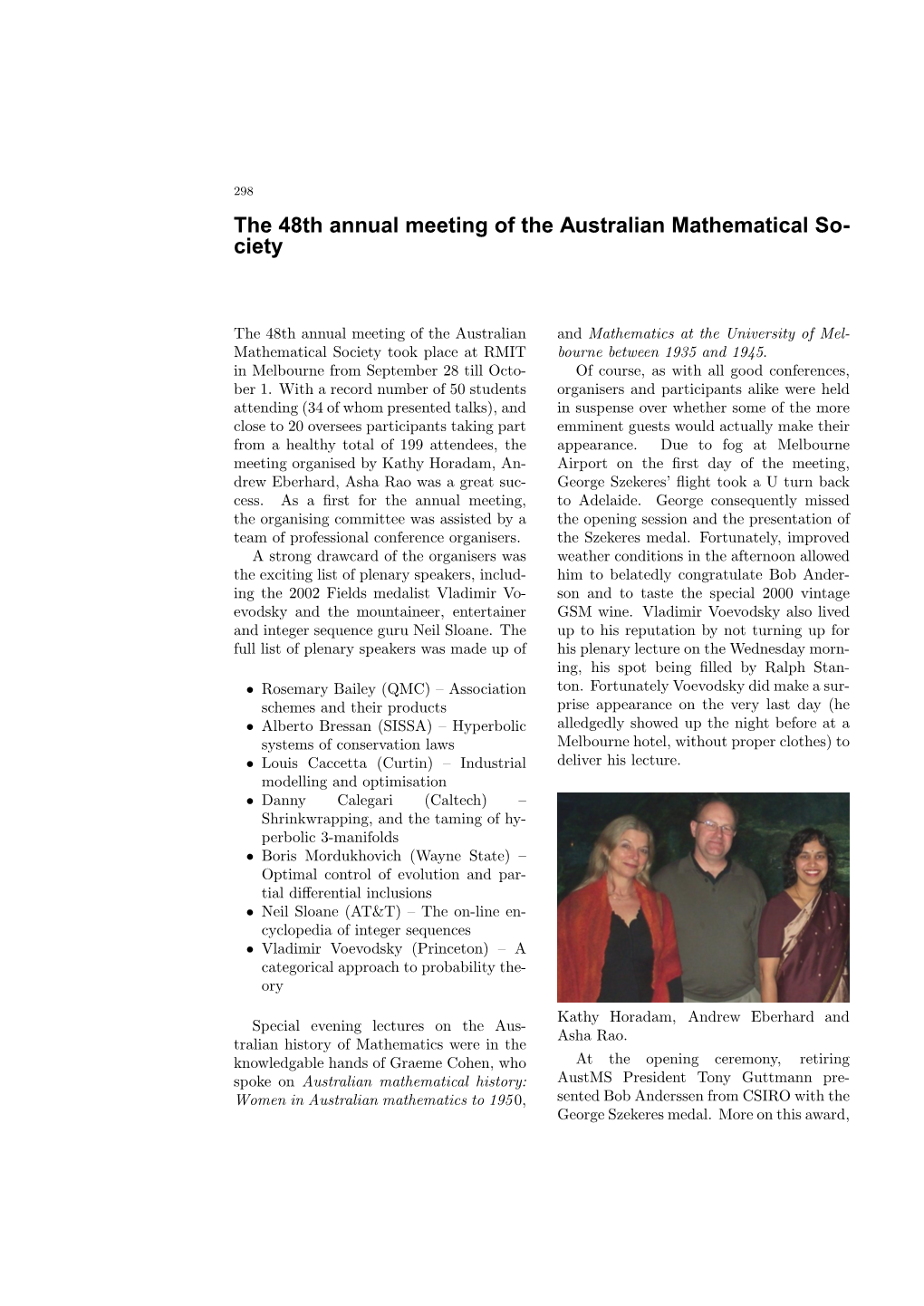 The 48Th Annual Meeting of the Australian Mathematical Society