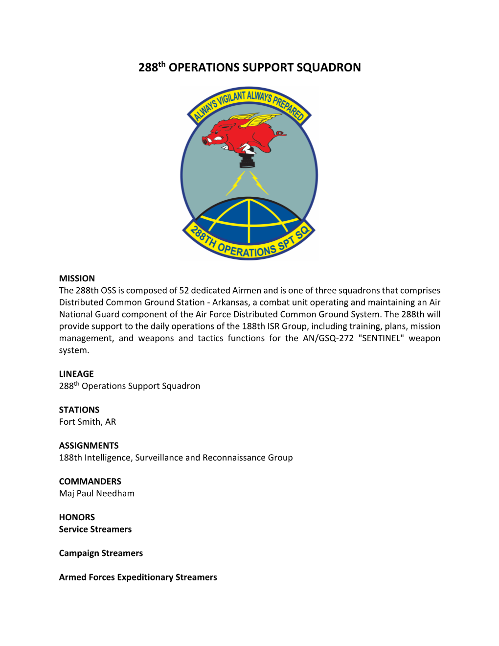 288Th OPERATIONS SUPPORT SQUADRON