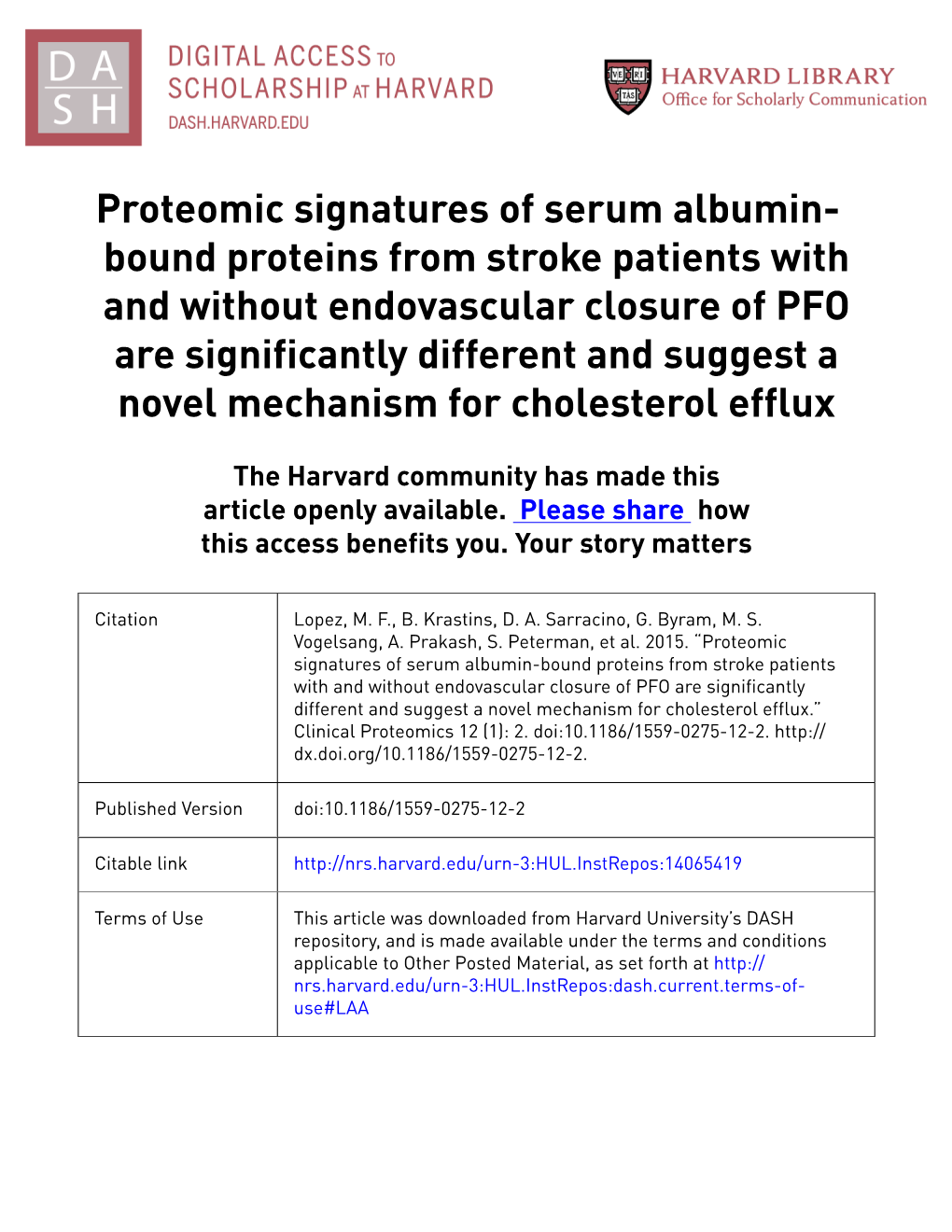 Proteomic Signatures of Serum Albumin